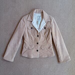 Cream Corduroy Fuzzy Lined Jacket Juniors Medium Womens Small